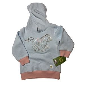 Girls John Deere Blue/Pink Raised Graphic Horse Hoodie Size 2T NWT